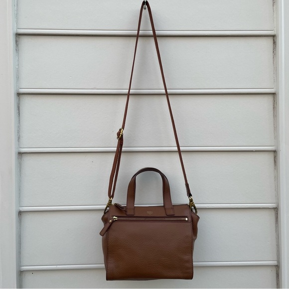 Fossil Tessa chestnut leather small satchel bag purse with crossbody strap - Picture 2 of 16